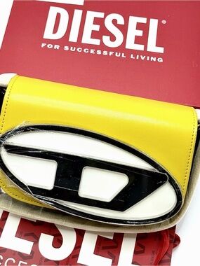 Diesel Yellow Leather Crossbody with Black & White Logo Plaque